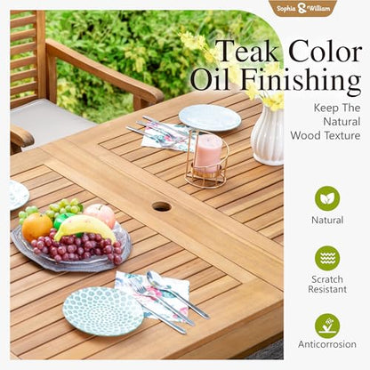 Sophia & William Patio Outdoor Table and Chairs Set, Patio Dining Sets for 8, 9 Pieces Patio Table Set for Backyard Deck Porch Outside, Acacia Wood Table Expandable with Hole and Chairs
