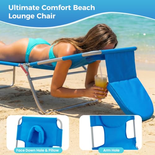 DUMOS Lounge Chair Outdoor, Beach Tanning Chair with Face Hole, Blue