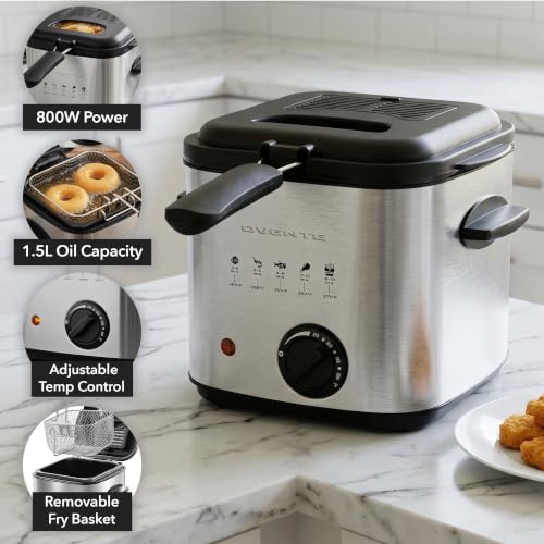 OVENTE Electric Deep Fryer, 1.5L Capacity, 800W, Silver FDM1501BR