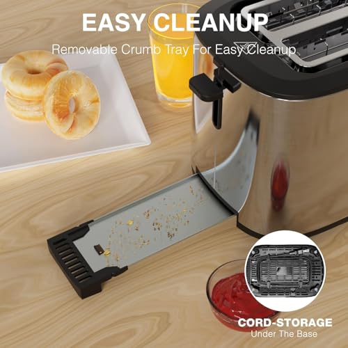Anfilank Toaster 4 Slice with Countdown Timer, Extra Wide Slots for Bagels and Waffles, 6 Browning Settings, Removable Crumb Tray, Stainless Steel