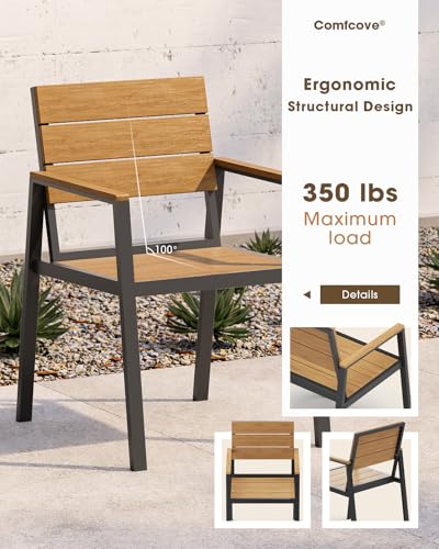ComfCove Outdoor Dining Set, Aluminum Patio HDPS Outdooor Table and Chairs Set with Umbrella Hole, All Weather Patio Furniture Set, Patio Dining Table Set,Gray & Teak,7 Pieces