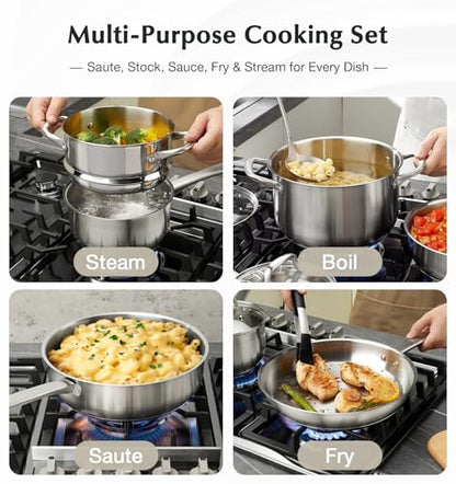 KOCH SYSTEME CS Stainless Steel Cookware Set 10 Piece, 18/10 Stainless Steel Pots and Pans Set for Professional Cooking, Kitchen Cookware Sets, Induction Compatible, Pots and Pans Set, Cooking Set