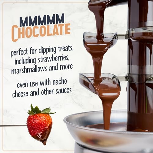 Nostalgia 4 Tier Electric Chocolate Fondue Fountain Machine for Parties - Melts Cheese, Queso, Candy, and Liqueur - Dip Strawberries, Apple Wedges, Vegetables, and More - 32-Ounce - Stainless Steel