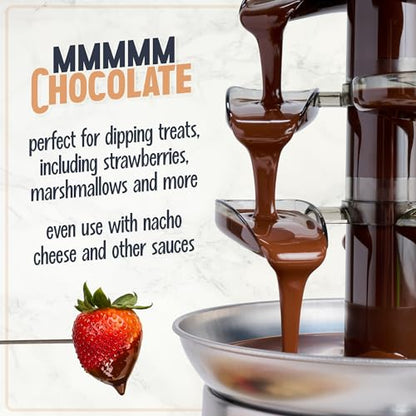 Nostalgia 4 Tier Electric Chocolate Fondue Fountain Machine for Parties - Melts Cheese, Queso, Candy, and Liqueur - Dip Strawberries, Apple Wedges, Vegetables, and More - 32-Ounce - Stainless Steel