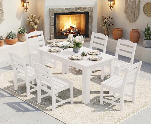 SERWALL Outdoor Dining Sets for 10, HDPE Dining Sets for 10 Person with 2 Tables and 8 Armless Chairs and 2 Armchairs, Patio Dining Sets for Garden, Backyard, Poolside, White