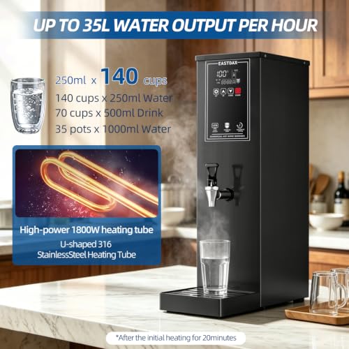 EASTDAX Hot Water Dispenser - Commercial Water Boiler 35L(9.2 GAL)/H Step-Heating LED Screen 24-Hour Timer Switch Adjustable Temperature Control 32°F - 212°F for Coffee Shop Restaurants Office 1800W