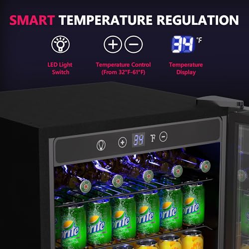 Icyglee 4.5 Cu.ft Beverage Refrigerator Cooler, 145 Can Mini Fridge with Digital Temperature Display for Soda Beer Wine, Freestanding beverage fridge with Adjustable Shelving for Home Office Bar