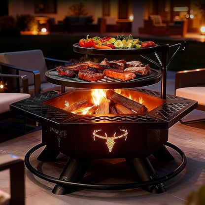BALI OUTDOORS Fire Pit with BBQ, Outdoor Fire Pit for Wood Burning, Patio Firepits for Outside with Grill