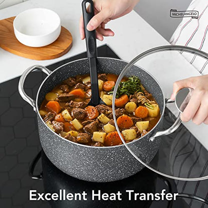 MICHELANGELO 5 Quart Stock Pot with Lid, Nonstick Soup Pot with Lid, Induction Pot for Cooking, 5 Qt Pot with Lid, Non Stick Pot for Kitchen, Stockpot with Stainless Steel Handle, Oven Safe