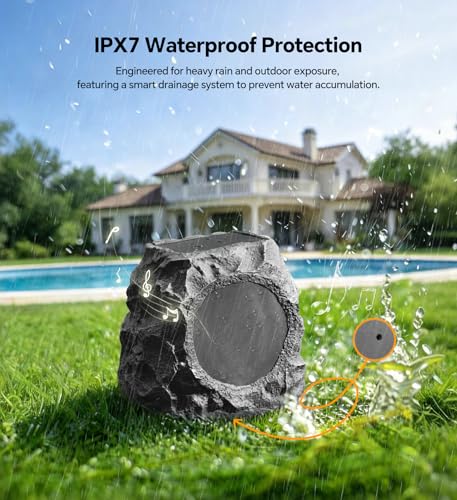Upgraded Outdoor Rock Speaker 60W Deep Bass Multi-Sync up to 100Pcs, Remote Control, IPX7 Waterproof Solar-Powered Bluetooth Speaker Perfect for Pool, Garden, Patio, Ideal for Music Lovers - 2 Packs