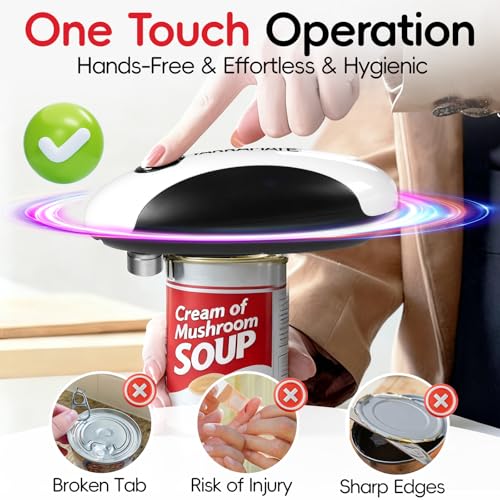 YARRAMATE Electric Can Opener, One Touch Rechargeable Automatic Can Openers for Kitchen Fits All Cans Sizes - Smooth Edge, Hands-Free for Seniors | With Storage Bag, Portable for Travel
