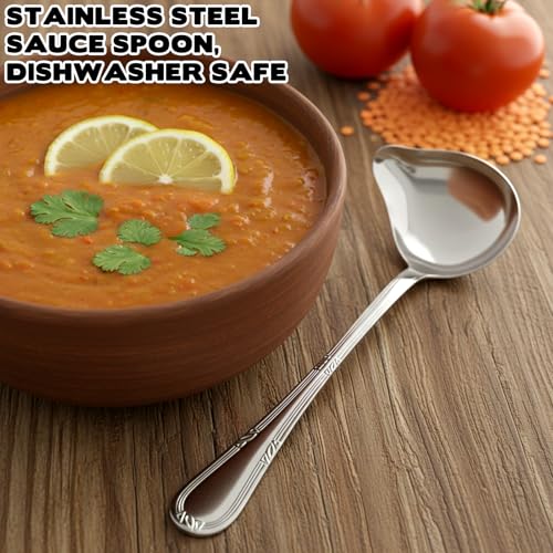 2Pcs Gravy Spoon Ladle Small Ladle with Pouring Spout, 7.9 Inch Stainless Steel Saucier Sauce Soup Spoon for Spooning Gravies Sauces Dressings