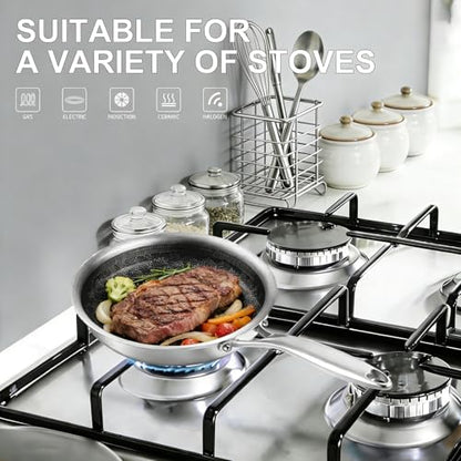 DELARLO Tri-Ply Stainless Steel 9Inch Omelette Pans Nonstick Frying Pan,Egg Pan Durable Chef's Pan,Induction Kitchen Skillets, Compatible with All Cooktops, Up to 600℉