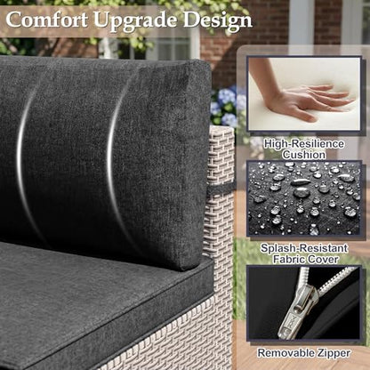 SnugVista Patio Furniture Set, 12-Piece Outdoor Sectional Sofa with Swivel Rocker Chairs & Ottomans, Wicker Patio Conversation Set with Coffee Table, Black Cushions