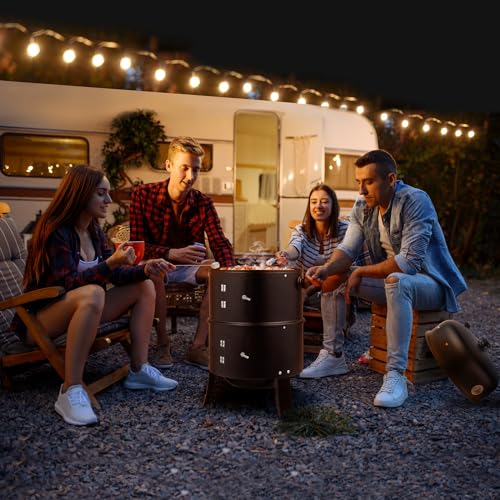 VINGLI 18 Inch Multi-Layer Charcoal BBQ Smoker Grill, Heavy Duty Round Grill, Vertical Smoker with Thermometer, for Outdoor Cooking, Patio, Parties, Backyard