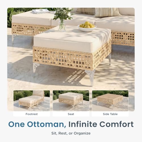 PHI VILLA Wicker Patio Sectional Furniture Set, 7-Seat, Rattan Weave, Beige