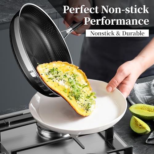 Innerwell Nonstick Frying Pan Set,8 Inch&9.5 Inch&11 Inch Tri-Ply Hybrid Stainless Steel Ceramic Frying Pans Kitchen Cooking Pan Skillet 3 Piece PFAS/PFOA/PTFE Free,Dishwasher & Oven Safe