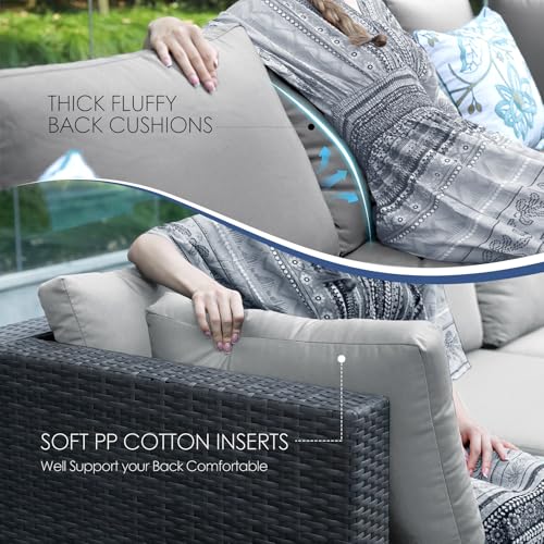 NICESOUL 15 Piece Outdoor Patio Furniture Set with Fire Pit, Extra Large Wide Outdoor Deep Seated Sectional, Cozy 29.3'' High-Back Modular Couch, 500 Lbs High Weight Capacity Wicker Sofa, Light Gray