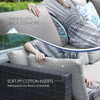 NICESOUL 15 Piece Outdoor Patio Furniture Set with Fire Pit, Extra Large Wide Outdoor Deep Seated Sectional, Cozy 29.3'' High-Back Modular Couch, 500 Lbs High Weight Capacity Wicker Sofa, Light Gray