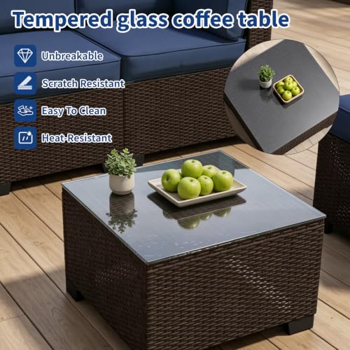 SHGJ&SOFT 9 Piece Patio Furniture Set, Modular Sectional Sofa， Blue