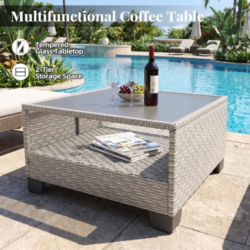 13 Pieces Patio Furniture Set with Fire Pit,Outdoor Wicker Sectional Sofa