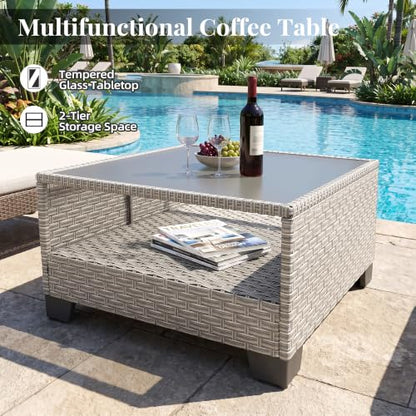13 Pieces Patio Furniture Set with Fire Pit,Outdoor Wicker Sectional Sofa