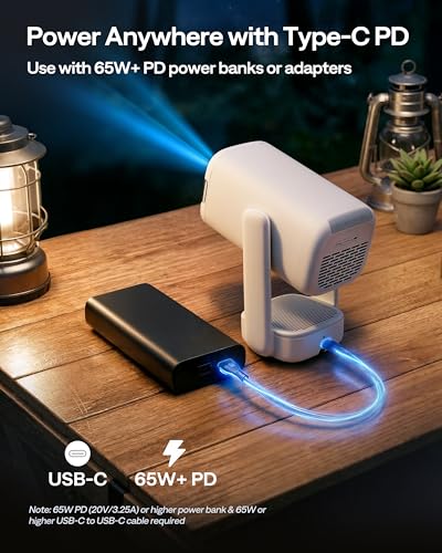 Aurzen D1 air Smart Portable Projector with WiFi and Bluetooth, USB-C Powered, Easy Auto Setup, 16W Dolby Audio, Built-in Apps, Native 1080P HDR10, Outdoor Movie Projector 4K Supported, White