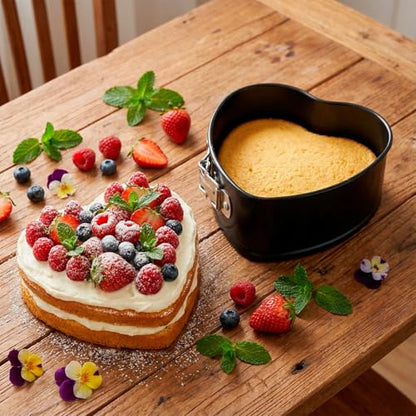 QWORK Springform Cake Pan Set - 4 Pack 4-Inch Non-Stick Leakproof Heart Shape Cheesecake Pan Baking Molds with Removable Bottom for Birthday Cakes