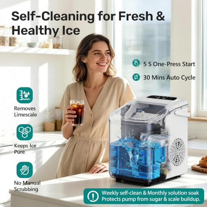OLIXIS Countertop Ice Maker with Self-Cleaning, Portable Ice Maker Machine with Scoop, 26Lbs/24H, 9 Cubes in 6 Mins, 2 Sizes of Bullet for Home, Kitchen, Office, White