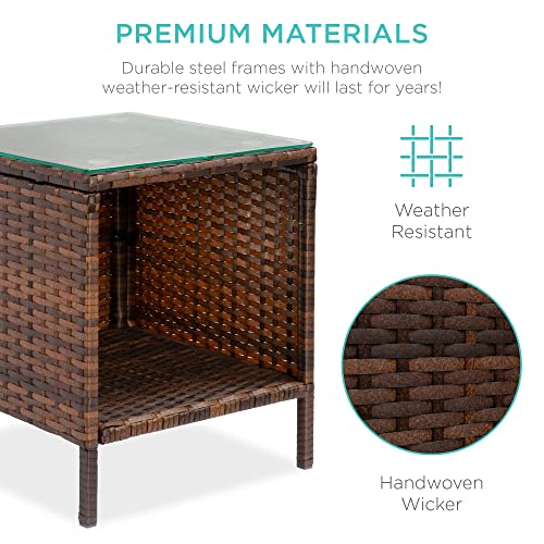 Best Choice Products 3-Piece Outdoor Wicker Conversation Bistro Set, Space Saving Patio Furniture for Garden w/Side Table - Brown/Navy