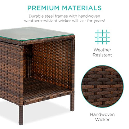Best Choice Products 3-Piece Outdoor Wicker Conversation Bistro Set, Space Saving Patio Furniture for Garden w/Side Table - Brown/Navy
