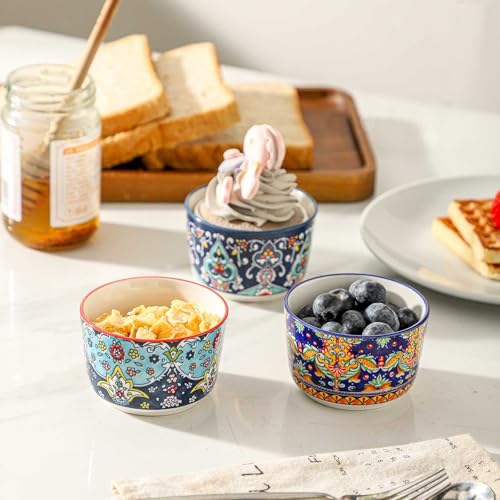 Glowworm Ramekins Oven Safe, 4 Oz Ceramic Creme Brulee Ramekins Set of 6, Souffle Dishes Pudding Custard Cups for Baking, Oven & Dishwasher Safe, Bohemian