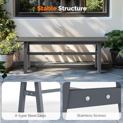 VINGLI 47” Outdoor Bench Garden Bench HDPE Porch Bench w/Metal Legs, Poly Lumber Patio Bench, 660 LBS Capacity Outdoor Backless Bench(Grey)