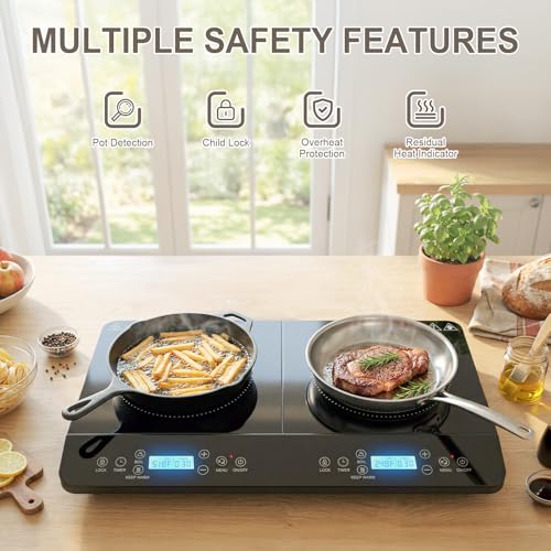 HOBCYCLE Double Induction Cooktop 2 Burner, 1800W Portable Electric Stove with 9 Temperature Settings, LED Display, Safety Lock & Timer, 110v-120v Induction Burners for Kitchen, RV