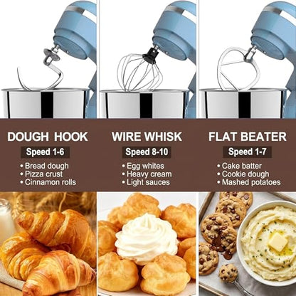 LAZMOQUSA Stand Mixer, 6.5 Quart, 660W, Tilt-Head Food Mixer with 10+ Speeds, Stainless Steel, Multifunctional, for Bread Dough and Cake (Blue)