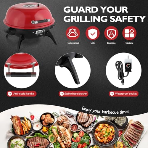 Outvita Outdoor/Indoor Electric Grill, 1600W, Double Layer Design, Red