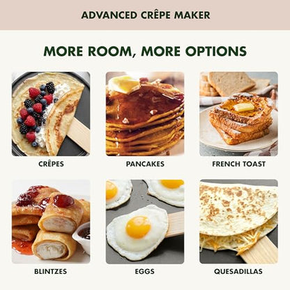 GreenPan Advanced 12" Crepe Maker, Ceramic Nonstick PFAS-Free Coating, Adjustable Temperature Control, 400°F Heating, Batter Spreader & Crepe Turner Included, Clay