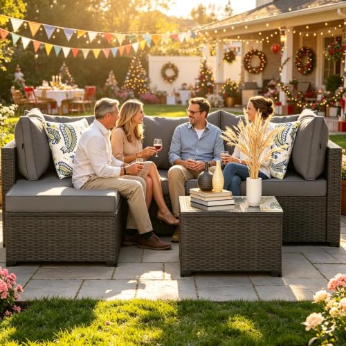5 Piece Patio Furniture Sets Outdoor, Patio Set Sectional Sofa, Grey