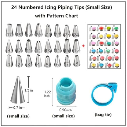 ANSLYQA Cake Decorating Kit, 193 Pcs with Cake Turntable, Leveler, 24 Numbered Icing Tips, 2 Spatulas, 2 Couplers, 3 Scrapers, 50 Pastry Bags, 50 Paper Cupcake Liners & More Baking Tools, (Blue)