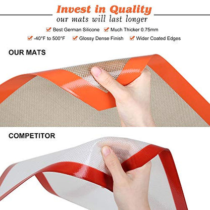 MMmat Silicone Baking Mat - Best German Silicone - Non Slip Silicone Baking Sheet, Non Stick Reusable Silicone Mats for Baking, Oven Liner, Counter Mat - Half Sheet Baking Mat, Set of 2