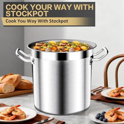 Stainless Steel Stock Pot，20QT Large Stock Pot with Lid for Boiling Cooking Soup Stew Canning, Heavy Duty Tri-Ply Bottom for Boiling Cooking Soup Stew Canning Cooking Pots, Cookware Sauce Pots