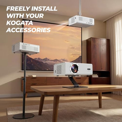Smart Projector with WiFi and Bluetooth, Proyector-4K Support Official Licensed Apps, 2000 ANSI/AI Auto Focus/50W DoIby/HDR10+/Quiet, Kogata Portable Indoor/Outdoor Movie Projector Ceiling