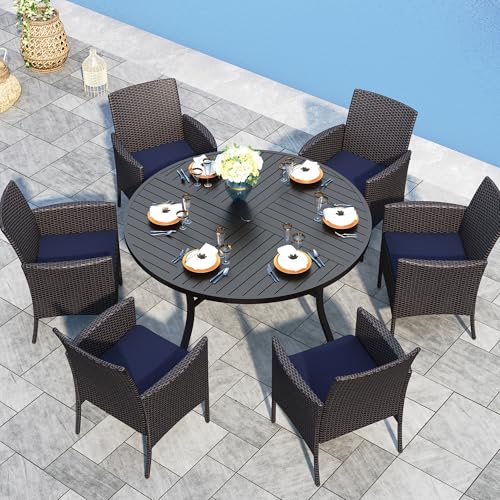 Sophia & William 7 Pieces Round Patio Dining Set for 6, Metal Patio Table and Rattan Chairs Set for Outside, All Weather Outdoor Dining Set with 1.6" - 2" Umbrella Hole