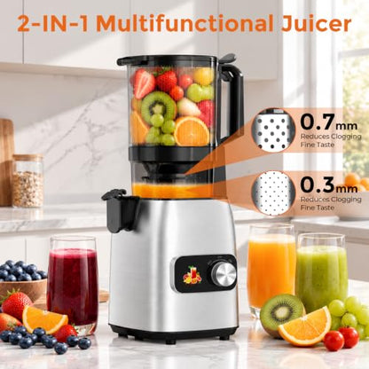 Cold Press Juicer, Slow Single Auger Juicer Machines for Fruits and Vegetables, Wide Feed Chute, Reverse Function, Easy to Clean, Quiet Home Juicer