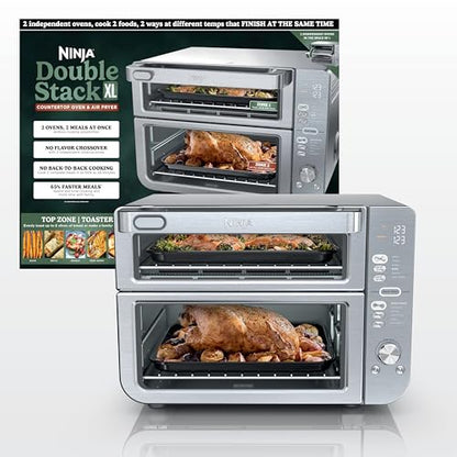 Ninja Air Fryer Toaster Oven Combo | Double Stack XL | 12-in-1 | Fits 4.5 lb Chicken & 6lbs of Wings | Smart Finish Cook 2 Different Meals at Same Time | Countertop Oven | Stainless Steel | DCT601