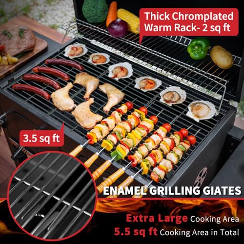 Kenadne Charcoal Grill Outdoor BBQ Grill, Extra Large Cooking Area 794 Square Inches with Two Adjustable & Individual Charcoal Tray, Foldable Side Tables for Outdoor Cooking grill Backyard
