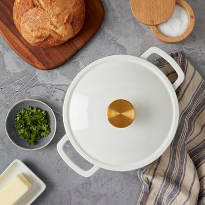 Smith & Clark 3-Quart Enameled Cast Iron Fluted Dutch Oven Pot with Lid, White