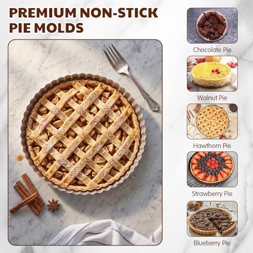 Hushee 2 Pack 9 Inch Tart Pan with Removable Bottom Non-Stick Carbon Steel Quiche Pan for Oven Baking Molds for Pies Quiches Fruit Tart Cake with Fluted Edges, Silver (1 Inch Deep)