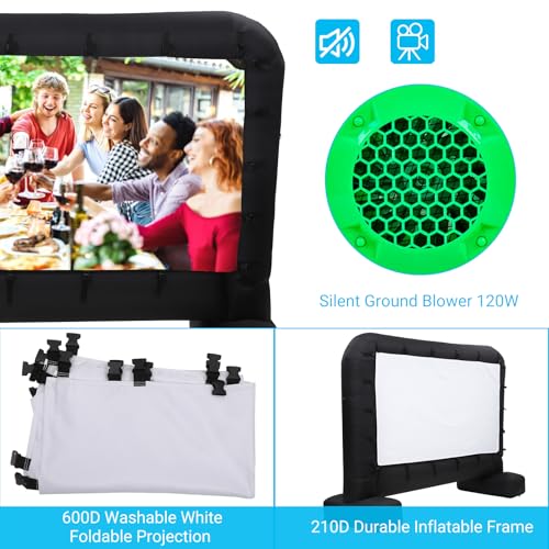 14Ft Inflatable Movie Projector Screen, Outdoor Backyard Theater Screen with Quiet Air Blower for Front/Rear Projection, Easy Setup Portable Projection Screen for Garden Parties, Movie Nights, Camping