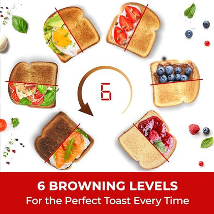 Mueller UltraToast Stainless Steel Toaster 4 Slice – Extra-Wide 1.6" Slots for Artisan Bread, Bagels & Frozen Waffles, 6 Browning Levels, LED Display, Cancel/Defrost/Reheat, Removable Crumb Tray